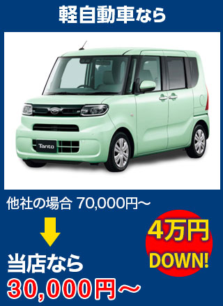 軽自動車なら、他社の場合70,000円～のところを株式会社福島自動車ガラスなら30,000円～　5万円DOWN！